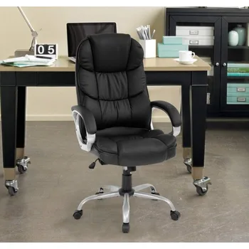 Вращающееся кресло, регулируемое эргономичное офисное кресло, вращающееся рабочее кресло из искусственной кожи с подлокотниками и поясничной поддержкой