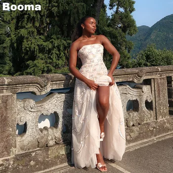 Booma White Платья для выпускного вечера трапециевидной формы Без бретелек, вечерние платья в пол с цветочным рисунком, женские платья для свадьбы, вечерние платья для официальных мероприятий