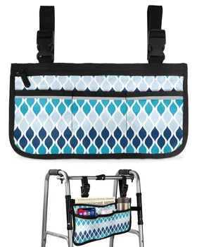 Марокканская текстура, синяя сумка для инвалидной коляски с карманами, подлокотники, боковые сумки, сумка для хранения прогулочной рамы для электрического скутера