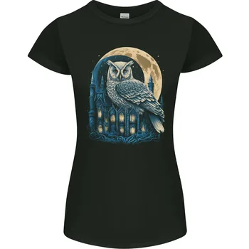 Фантастическая Сова, Сидящая на Доме С Луной, Женская футболка Миниатюрного Кроя с длинными рукавами