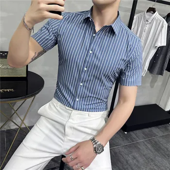 Мужская одежда; Модные тонкие Деловые рубашки в полоску с короткими рукавами; Корейский новый летний костюм-рубашка; мужская повседневная офисная рубашка