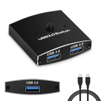Переключатель USB 3.0 Переключатель KVM 2 ПК-ноутбука 5 Гбит/с 2 в 1 Из USB3.0 Двусторонний Обмен данными для принтера, клавиатуры, мыши