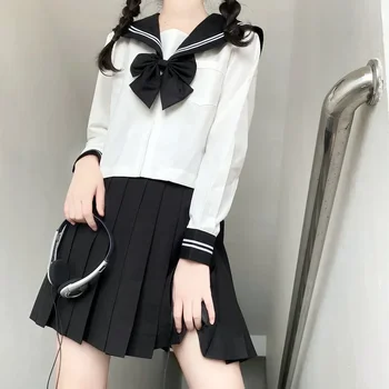 Комплекты японской чернокожей женской униформы для девочек с рисунком из мультфильма, базовый костюм моряка Военно-морской школы