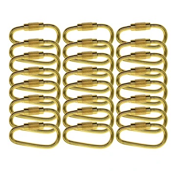 Упаковка из 24 D Образных Кольцевых Фиксирующих Карабинов-Брелоков С Пружинными Зажимами Золотого Цвета