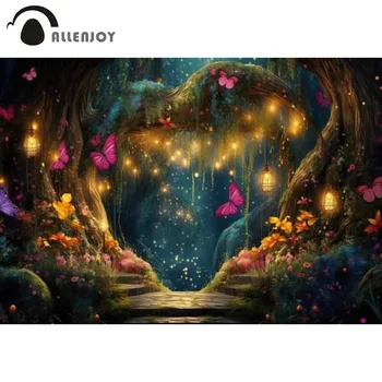 Allenjoy Фон для фотосъемки в Сказочном лесу, красочные Бабочки, Цветы, Очаровательное ночное свечение, фон для фотосессии