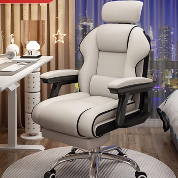 Многофункциональное эргономичное офисное кресло с вращающимся подъемным сиденьем и контрастной цветовой гаммой, расширенными утолщенными подушками для сидения.