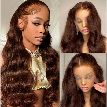 Длинный 26-дюймовый кружевной парик с натуральной волной 13*6 коричневой плотности 180 для чернокожих женщин, европейский парик из человеческих волос Remy, мягкий еврейский парик