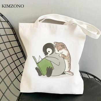 Сумка для покупок Penguin bolsas de tela shopper, холщовая сумка для покупок, экосумка, джутовая сумка sacola, шнуровая сумка sacolas