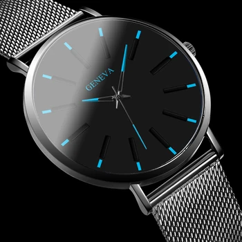 Geneva Watch Мужские Черные спортивные часы Со стальной сетчатой лентой Кварцевые наручные часы Мужские Дешевые Цены Montre Homme Horloge Heren