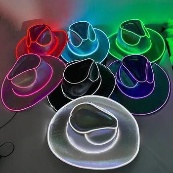 Диско-люминесцентная светодиодная шляпа невесты-ковбойши, светящийся колпачок для бара, принадлежности для девичника, мигающая неоновая ковбойская шляпа в западном стиле