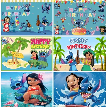 Фон Disney Baby Lilo и Stitch, баннер для детского душа, настенные украшения Для детского дня рождения, фон для фотосъемки, студийный реквизит