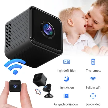 2023 Новая мини-камера Wi-Fi, беспроводное видео 1080P, ИК ночного видения, обнаружение движения, домашняя камера наблюдения