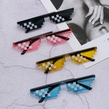 Thug Life Mosaic Glasses Солнцезащитные очки для мужчин и женщин с 8-битным кодированием пикселей, модная крутая Супер вечеринка, забавные очки винтажных оттенков