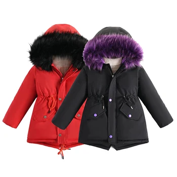 Зимняя куртка для девочек-подростков от 4 до 14 лет, плюс бархатная теплая детская ветровка, пальто для девочек, Парки с меховым воротником и капюшоном, детская верхняя одежда