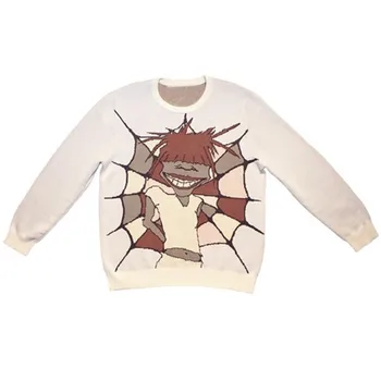 Мужская уличная одежда, свитер Harajuku, Винтажный Ретро Японский стиль, вязаный свитер с портретным принтом аниме, 2023, осенний Хлопковый свитер Y2k 
