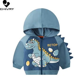 Для мальчиков, весенне-осенняя модная куртка с капюшоном, новинка 2023 года, детские куртки с капюшоном и принтом динозавра из милого мультфильма
