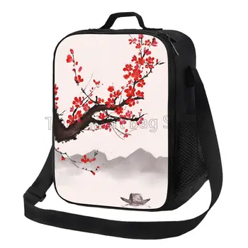 Сакура, японская сакура, изолированная сумка для ланча с плечевым ремнем, Портативная термосумка для Бенто для работы, путешествий, пикника