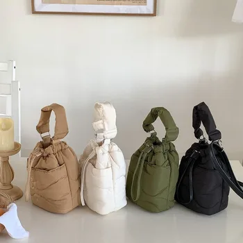 Осенне-зимняя хлопковая ручная женская сумка-мешок, новые модные простые повседневные нейлоновые сумки через плечо для женщин