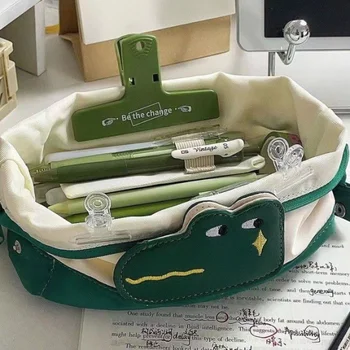 Кавайный мультяшный пенал с крокодилом, Милая сумка для карандашей с животными, Школьная сумка для хранения канцелярских принадлежностей, холщовые сумки для девочек