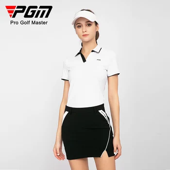 Женские футболки для гольфа PGM с коротким рукавом, летняя спортивная дышащая рубашка с разрезом по низу и V-образным вырезом, дизайнерская одежда для гольфа, женская одежда YF553