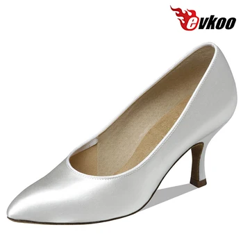 Evkoodance Высота каблука 7,3 см, Атласный Белый Цвет, Размер US 4-12, Профессиональная женская Обувь Для современных Латиноамериканских Танцев Сальса Evkoo-083