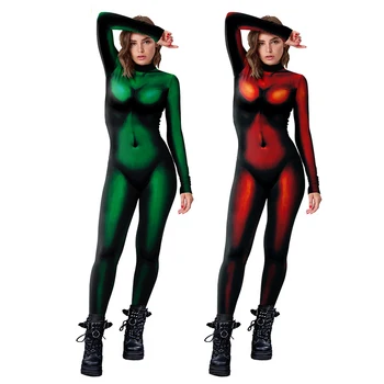 Сексуальное Зеленое Красное Женское тело Комбинезон с 3D принтом Карнавальный Косплей Женское Боди Комбинезон с длинным рукавом Костюм Зентаи для Хэллоуина