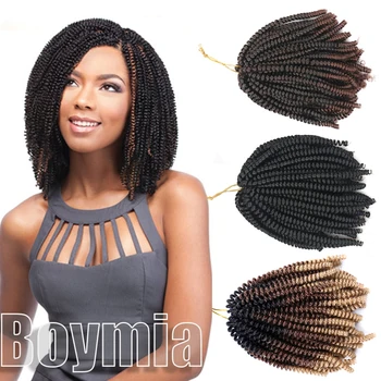Весенняя закрутка волос 8-дюймовые пушистые косички для вязания крючком, наращивание волос синтетическим плетением, черно-коричневая светло-коричневая кудрявая коса для женщины