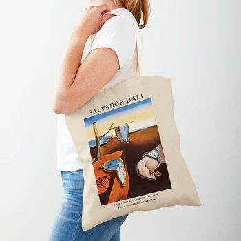 Повседневные холщовые сумки с двойным принтом, многоразовые, Сальвадор Дали, сюрреализм, кубизм, Выставочная сумка для покупок, женская сумочка