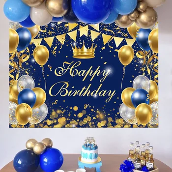 Синий Золотой Фон для Дня рождения, Королевская Корона, С Днем Рождения, украшения для вечеринки, Подарки для детей, мальчиков На День рождения