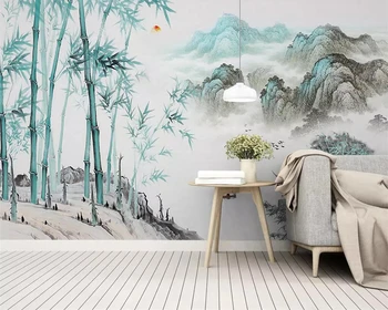 Пользовательские обои абстрактный чернильный пейзаж бамбуковая фреска фото гостиная спальня ТВ фон стены домашнее украшение 3d обои