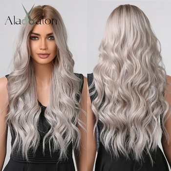 АЛАН ИТОН, Клубничный блонд, синтетические парики для женщин, длинный волнистый парик со средним пробором, Белая изюминка, термостойкие волосы для косплея