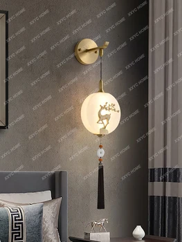 Новый настенный светильник в китайском стиле, Медное стекло, Настенная лампа для гостиной, Прихожая, Спальня, Прикроватная Подвесная Проволока