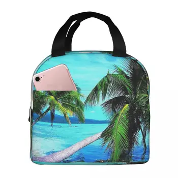 Портативная изолированная Оксфордская сумка для ланча с тропическими пальмами, многоразовый ланч-бокс, органайзер для ланча, термоохладитель, сумка-тоут
