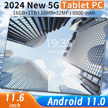 2024 5G Новый 11,6-дюймовый Сетевой Планшет Android 11,0 16 ГБ ОЗУ 1 ТБ ПЗУ 16MP 32MP 10-ядерный планшет 8800 мАч 4 5G Wifi Планшет