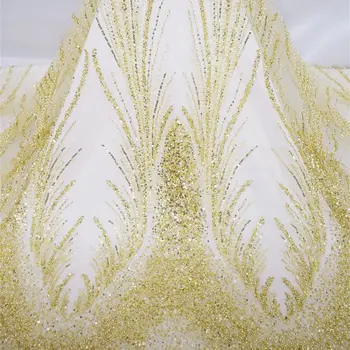 Роскошное Вышитое Бисером Серебристо-Белое Свадебное Платье Кружевная Ткань С Блестками Сетка Вечернее Платье Кружево 5 Ярдов HY2038