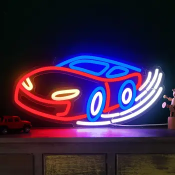 Неоновая вывеска гоночного автомобиля Светодиодный неоновый свет с питанием от USB Акриловый настенный декор для спальни, детской комнаты, игровой комнаты, неоновый свет для праздничного декора