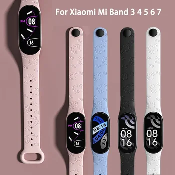 Ремешок с гравировкой Sanrio Hello Kitty для Xiaomi Mi Band 7 6 5 4 3, силиконовый браслет с NFC, замена смарт-спортивного фитнес-запястья