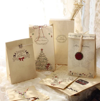 8шт подарочных пакетов с Рождеством Христовым из Крафт-бумаги Свадебный пакет для конфет для вечеринки Kawaii Хлеб Печенье Пищевая упаковка