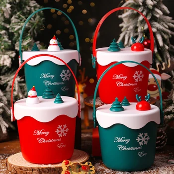 Креативное рождественское украшение в виде снеговика, Упаковочная коробка с милым мультяшным принтом, Подарочная коробка с переносным ведром, Сферическая коробка Санта-Клауса с крышкой