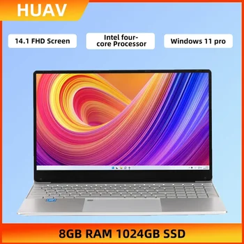Ноутбук HUAV 2024 с экраном 14,1 FHD Intel Celeron J4105 8 ГБ оперативной памяти 1024 ГБ SSD Студенческие ноутбуки Windows 11 Wi-Fi Bluetooth