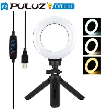PULUZ 4,7-дюймовый USB с 3 Режимами Затемнения Светодиодный Кольцевой Видеосигнал с Креплением для Штатива для Tiktok YouTube Vlogging Video Selfie Light Kits