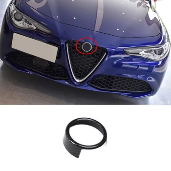Пластиковая Передняя Задняя решетка из углеродного волокна, декоративное кольцо с логотипом на передней решетке, рамка с черной отделкой, подходит для Alfa Romeo Giulia 2017-2020 гг.