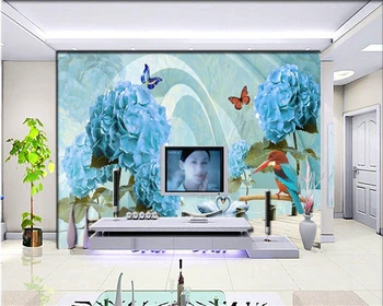 beibehang Обои для украшения дома 3D стерео синий цветок расширение пространства ТВ фон настенная роспись 3d обои papel de parede