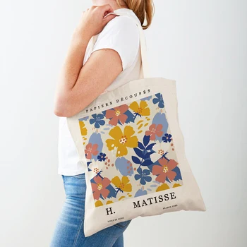 Цвет Matisse Абстрактный лист Цветок Ретро Скандинавская хозяйственная сумка Женские сумки для покупок Женская холщовая сумка многоразового использования Эко дорожная сумка