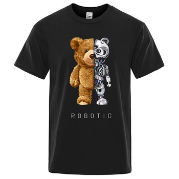Новая забавная футболка с плюшевым мишкой-роботом, рубашка с роботизированным медведем, повседневная одежда, Мужская модная одежда, хлопковая футболка, футболка Оверсайз, Свободная