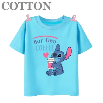 Disney Anime Stitch, Полностью хлопковая летняя мода, Повседневные футболки с несколькими детскими мультфильмами, круглый вырез, короткий рукав, принт