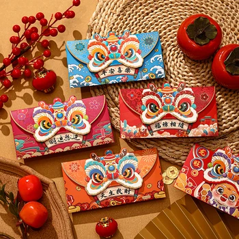 4ШТ Китайские Новогодние Красные Конверты С Изображением Дракона, Лунный Новогодний Красный Пакет Для Весеннего Фестиваля, Китайский Мультяшный Конверт