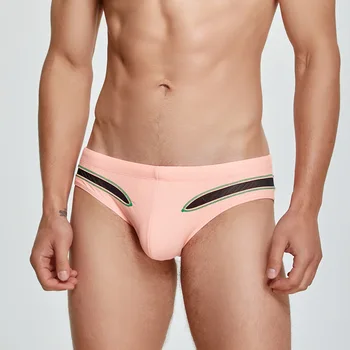 Сексуальные мужские плавки-слипы, полые гей-шорты для плавания, мужской купальник-бикини с низкой посадкой, розовый купальный костюм Sunga, плавательные стринги M-XXL