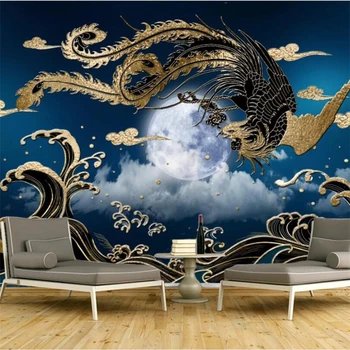 бэйбехан Изготовленная на заказ фреска модное украшение дома новый китайский стиль национальный ветер прилив золотой феникс ТВ фон обои для стен