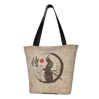 Сумки для покупок с Японским словом Samurai, забавные холщовые сумки для покупок на плечо, портативная сумка большой емкости